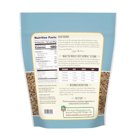 Bobs Red Mill Natural Foods Bob's Red Mill Organic Extra Thick Rolled Oats 32 oz. Bag, PK4 6050S324